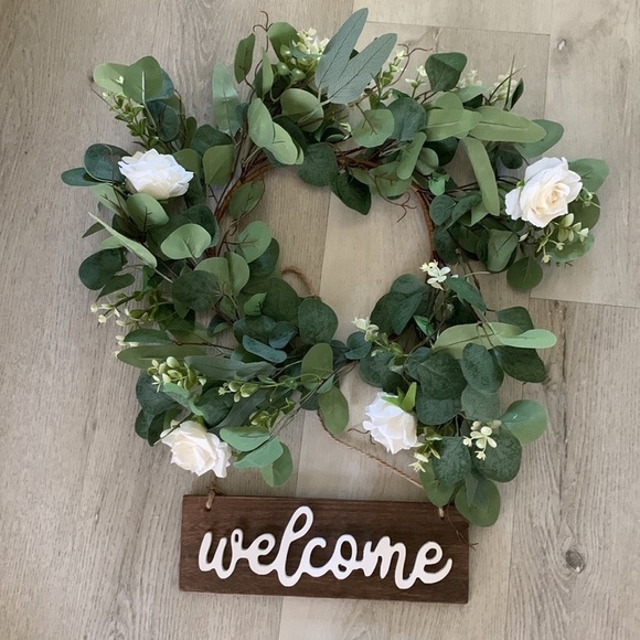 Wreath floral welcome sign eucalyptus roses new in box‎ - Picture 3 of 12